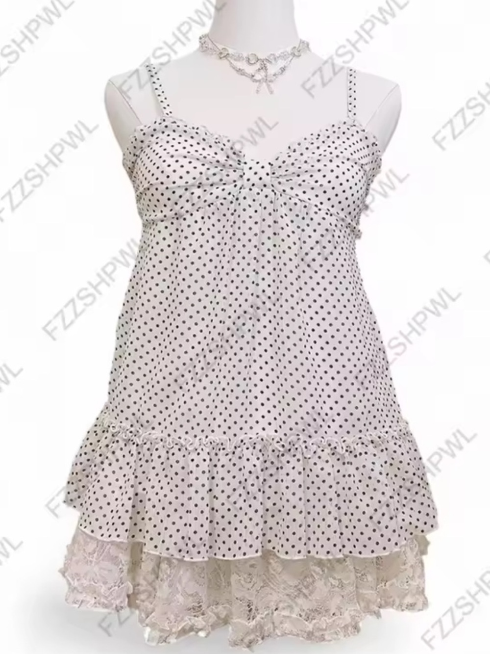 Polka Dot Ruffle Babydoll Dress - White with Black Dots